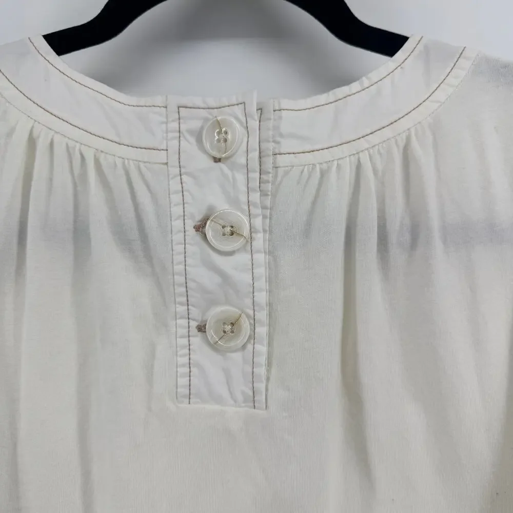 Anthropologie Cream Short Sleeve Puff Sleeve Blouse Size Small Prairie Cottage